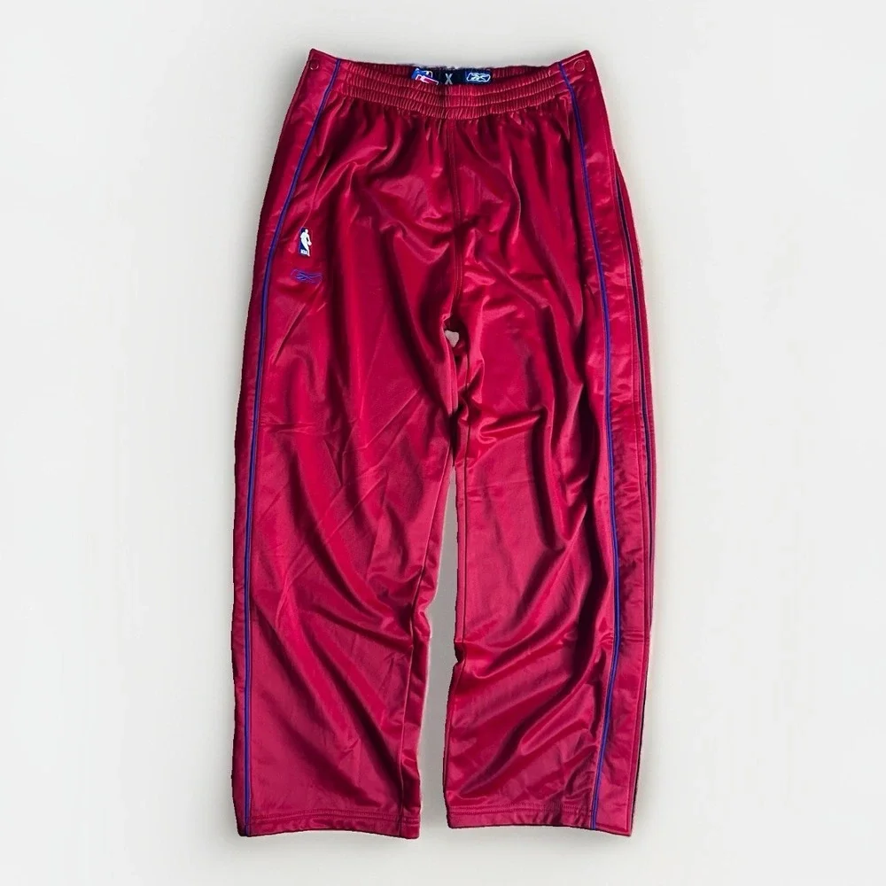 Vintage Y2K Reebok NBA Detroit Pistons Warm-Up Breakaway Pants Mens XL Red Horse